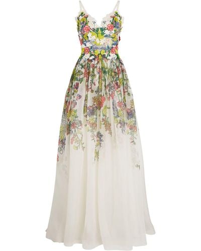Elie Saab Floral Embroidered Gown - White