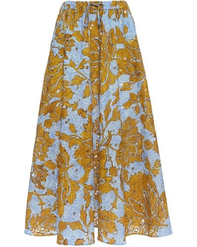 La DoubleJ Cotton Floral Midi Skirt - Yellow
