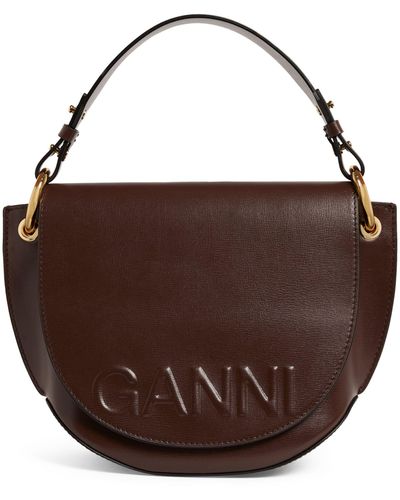 Ganni Leather Banner Saddle Cross-body Bag - Brown