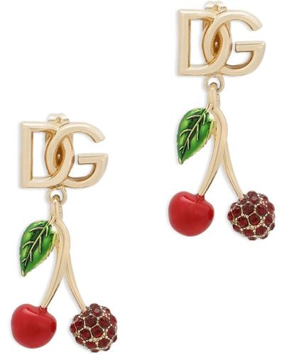 Dolce & Gabbana Embellished Cherry Logo Earrings - White