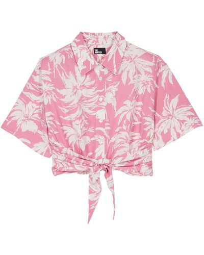 The Kooples Floral Print Cropped Shirt - Pink