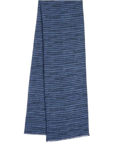 Emporio Armani Linen Striped Scarf - Blue