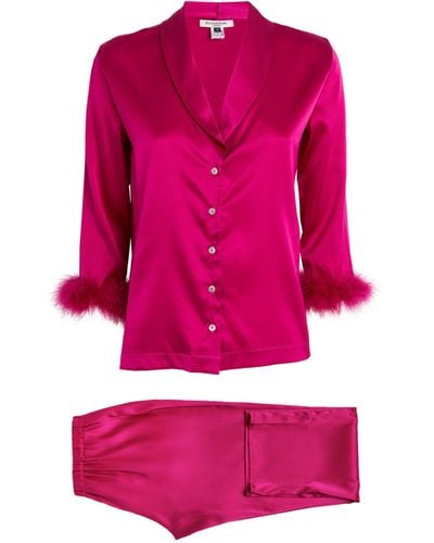 Gilda & Pearl Silk Feather-trim Kitty Pyjama Set - Pink