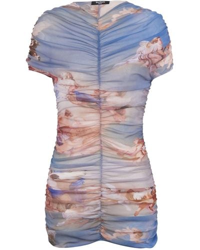 Balmain Sky Print Mini Dress - Blue