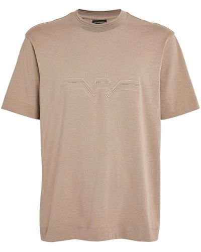Emporio Armani Cotton Eagle-motif T-shirt - Natural