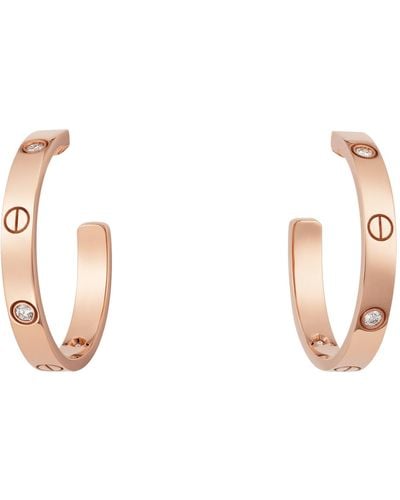 Cartier Rose Gold And Diamond Love Hoop Earrings - Metallic