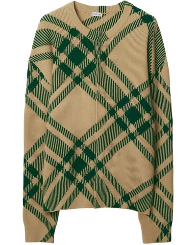 Burberry Wool-blend Oversized Check Cardigan - Green