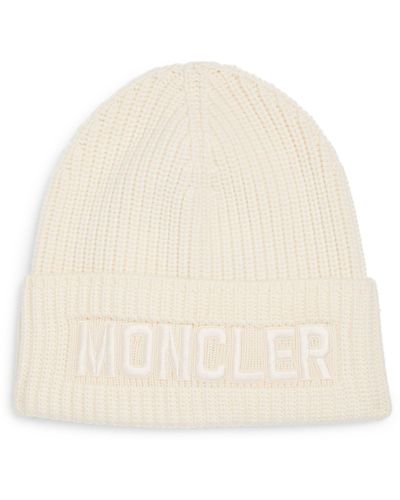 Moncler Wool Embroidered Logo Beanie - Natural