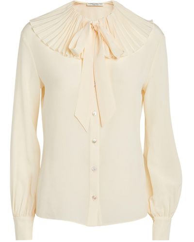 Alessandra Rich Silk Ruffled Pussybow Blouse - Natural