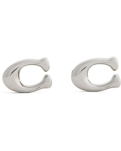 COACH Signature Sculpted C Earrings - White
