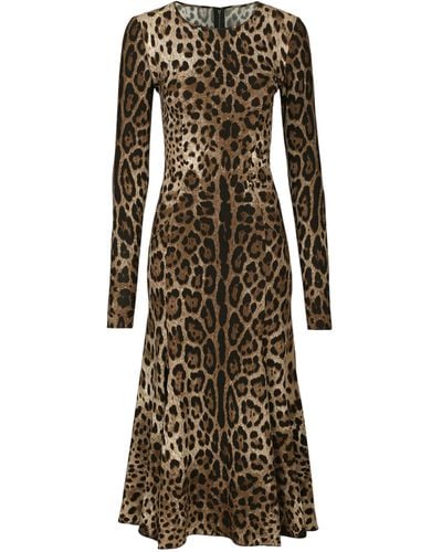 Dolce & Gabbana Leopard Print Midi Dress - Natural