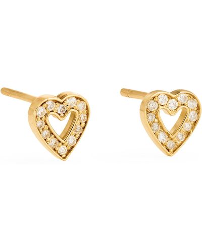 Jennifer Meyer Mini Yellow Gold And Diamond Open Heart Stud Earrings - Metallic