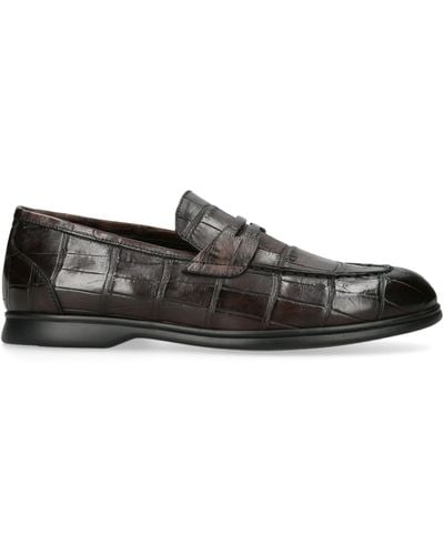 Kiton Crocodile Leather Penny Loafers - Black