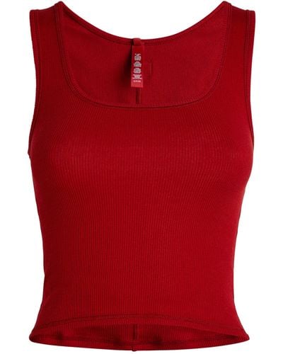 Skims Cotton Ribbed Heritage Tank Top - Red