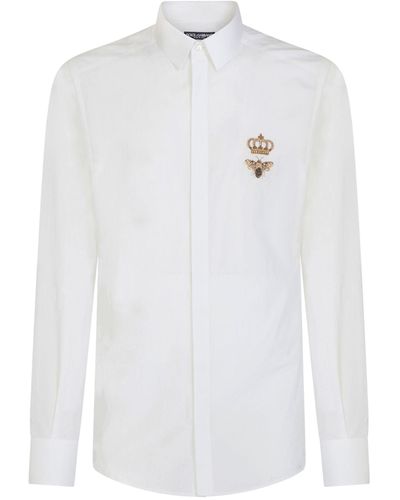 Dolce & Gabbana Cotton Bee-patch Shirt - White