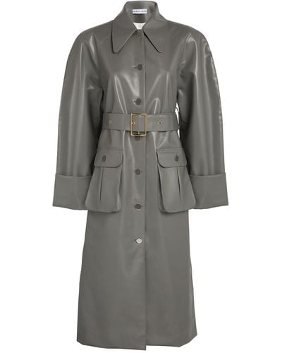 ROWEN ROSE Eco-leather Belted Trench Coat - Grey