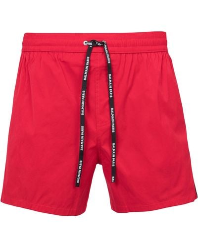 Balmain Logo-tape Swim Shorts - Red