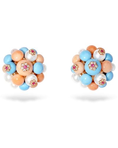 David Morris Rose Gold, Diamond And Sapphire Large Berry Cluster Earrings - White