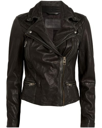 AllSaints Leather Cargo Biker Jacket - Black