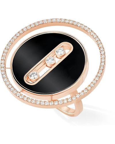 Messika Rose Gold And Diamond Lucky Move Colour Ring - Black