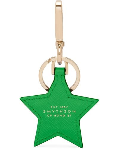 Smythson Leather Star Keyring - Green