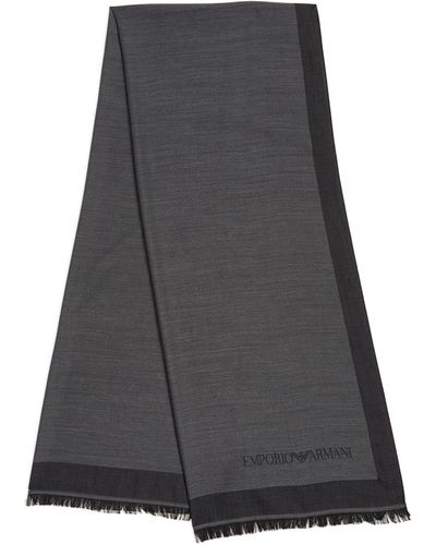 Emporio Armani Wool-silk Fringed Scarf - Grey