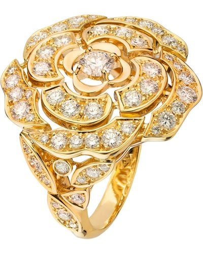 Chanel Yellow Gold And Diamond Camélia Ring - Metallic