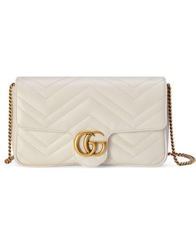 Gucci Mini Leather Gg Wallet With Chain - Natural