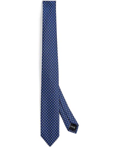 Giorgio Armani Silk-cotton Boat Print Tie - Blue