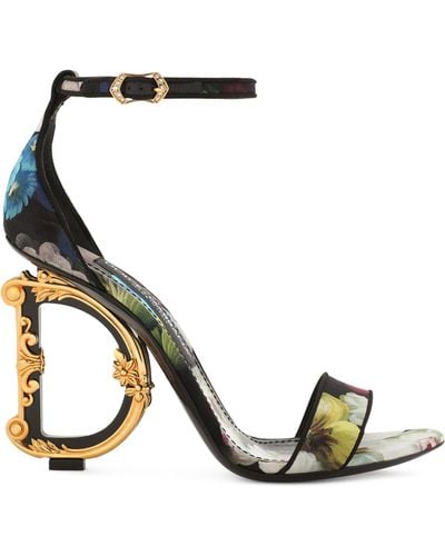 Dolce & Gabbana Floral Dg Heeled Sandals - Metallic