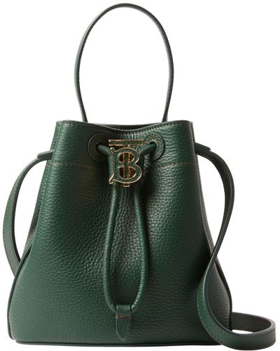 Burberry Tb Mini Grained-leather Bucket Bag - Green
