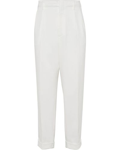 Brunello Cucinelli Cotton Pleated Trousers - White