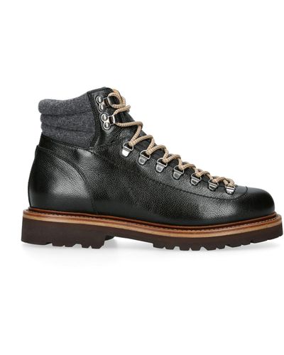 Brunello Cucinelli Chunky-sole Tonal-stitching Leather Hiking Boots - Black