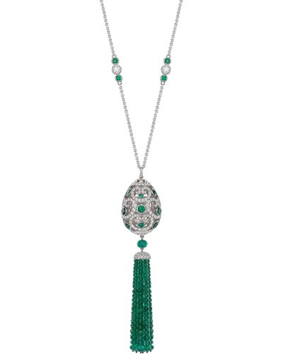 Faberge White Gold, Diamond And Emerald Imperial Impératrice Tassel Pendant Necklace - Metallic