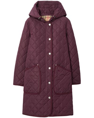 Burberry Quilted Hooded Coat - Purple