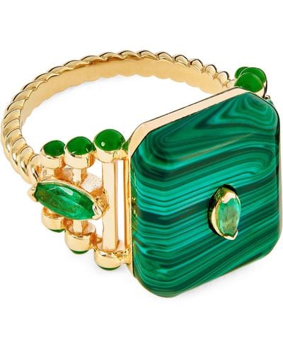 L'Atelier Nawbar Yellow Gold, Malachite And Emerald Moments In Qabila Ring - Green