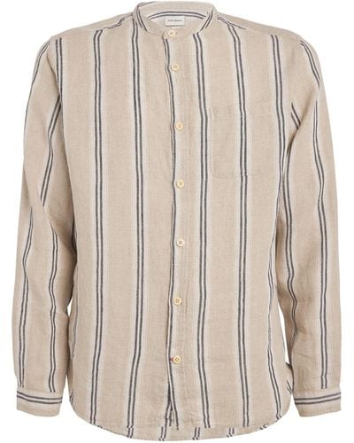 Oliver Spencer Linen Striped Grandad Shirt - Natural