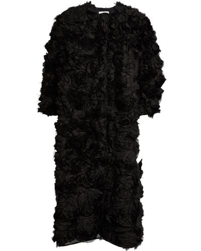 Erdem Silk Rose Midi Coat - Black