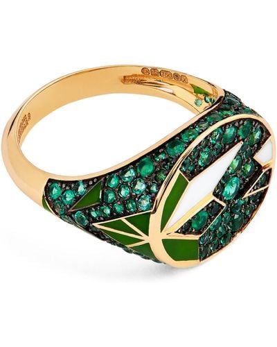L'Atelier Nawbar Yellow Gold And Emerald Fragments Of Us Pinky Ring - Green