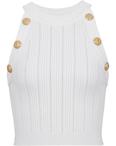 Balmain Knitted Button-detail Crop Top - White