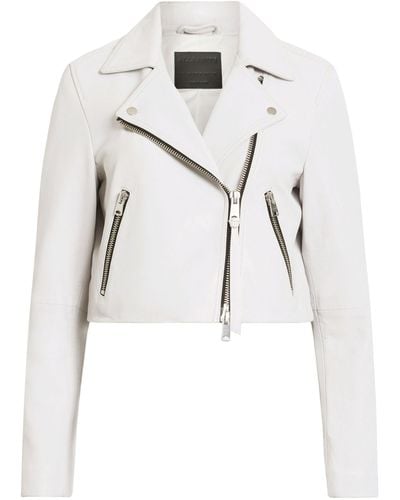 AllSaints Leather Dalby Biker Jacket - White
