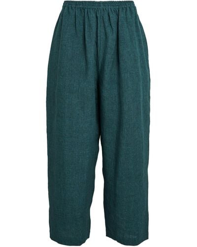 Eskandar Linen Cropped Japanese Trousers - Green