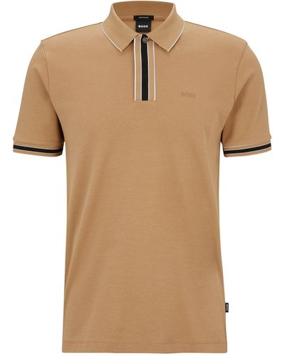 BOSS Stripe-detail Polo Shirt - Natural
