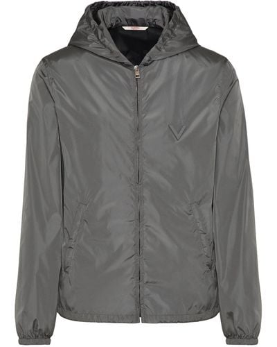 Valentino Nylon V-detail Windbreaker Jacket - Gray