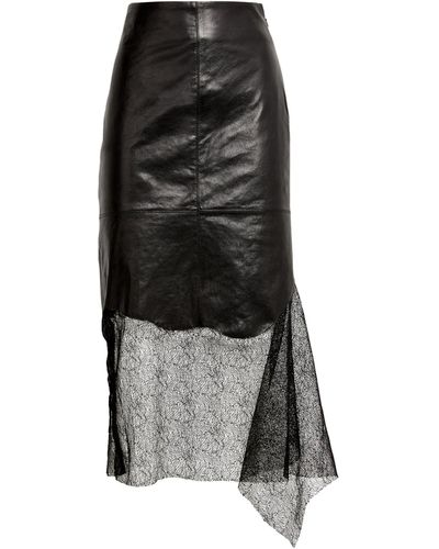 Helmut Lang Leather Asymmetric Midi Skirt - Black