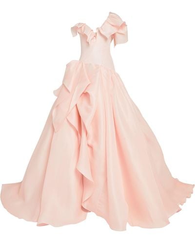 Marchesa Ruffled One-shoulder Gown - Pink