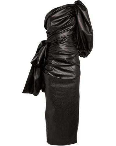 ANOUKI Vegan Leather One-shoulder Midi Dress - Black