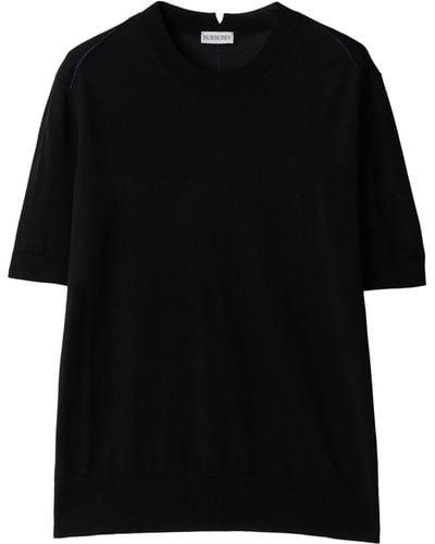 Burberry Wool Oversized Stitch-detail T-shirt - Black