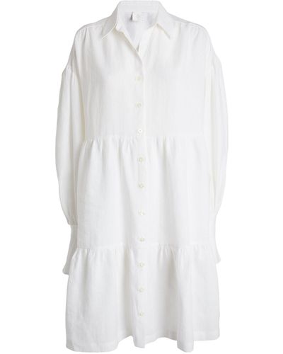 Eleventy Linen Tiered Shirt Dress - White