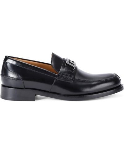 Versace Leather Logo Loafers - Black